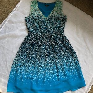 Ann Taylor Gorgeous Blue/Green Leopard Print Dress